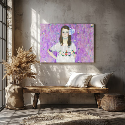 Immerse yourself in the delicate beauty of this enchanting artwork. A young girl stands serenely for Veranda