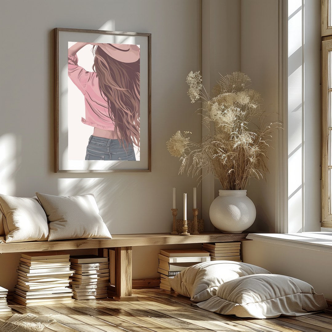 Step into a world of carefree elegance with this captivating artwork. Featuring a serene figure for decor