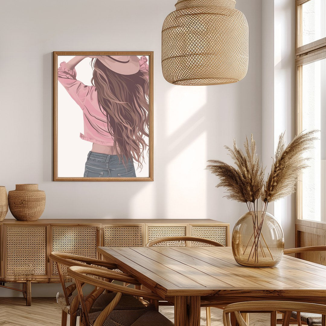 Step into a world of carefree elegance with this captivating artwork. Featuring a serene figure for Extra Kitchen