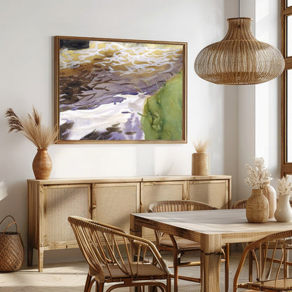 Immerse yourself in the tranquil beauty of this watercolor landscape, where earthy tones blend for Dining