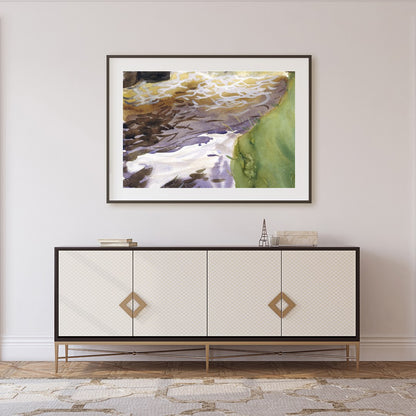 Immerse yourself in the tranquil beauty of this watercolor landscape, where earthy tones blend for Foyer