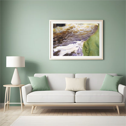 Immerse yourself in the tranquil beauty of this watercolor landscape, where earthy tones blend for Hall