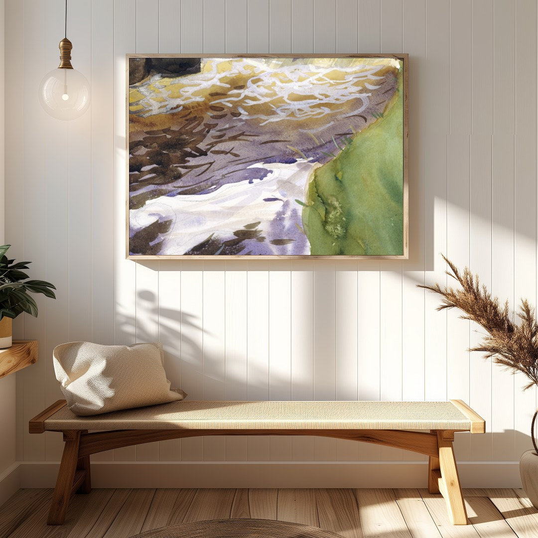 Immerse yourself in the tranquil beauty of this watercolor landscape, where earthy tones blend for Hallway