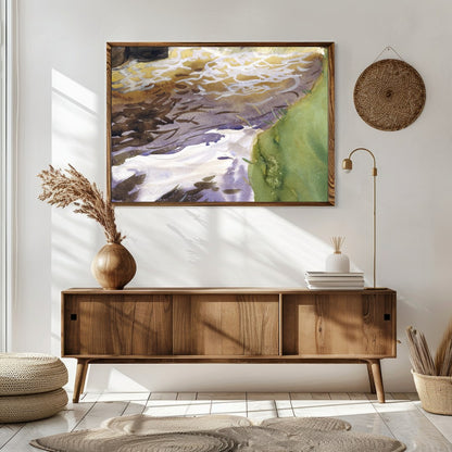 Immerse yourself in the tranquil beauty of this watercolor landscape, where earthy tones blend for Sitting Area