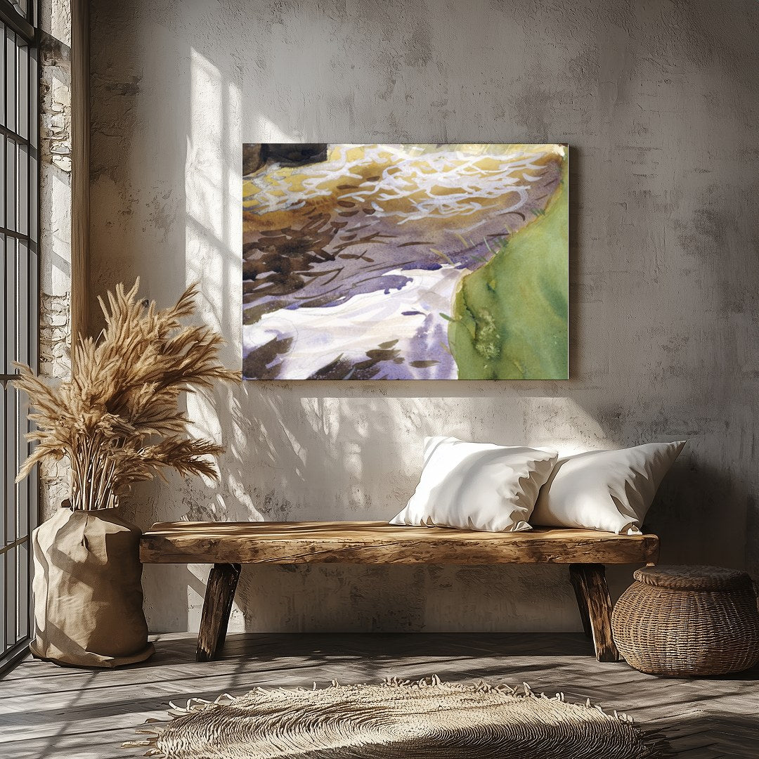 Immerse yourself in the tranquil beauty of this watercolor landscape, where earthy tones blend for Veranda