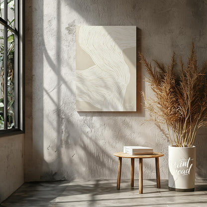 """Whisper Lines"" presents an abstract composition of delicate, flowing lines against a soft, neut… for living room