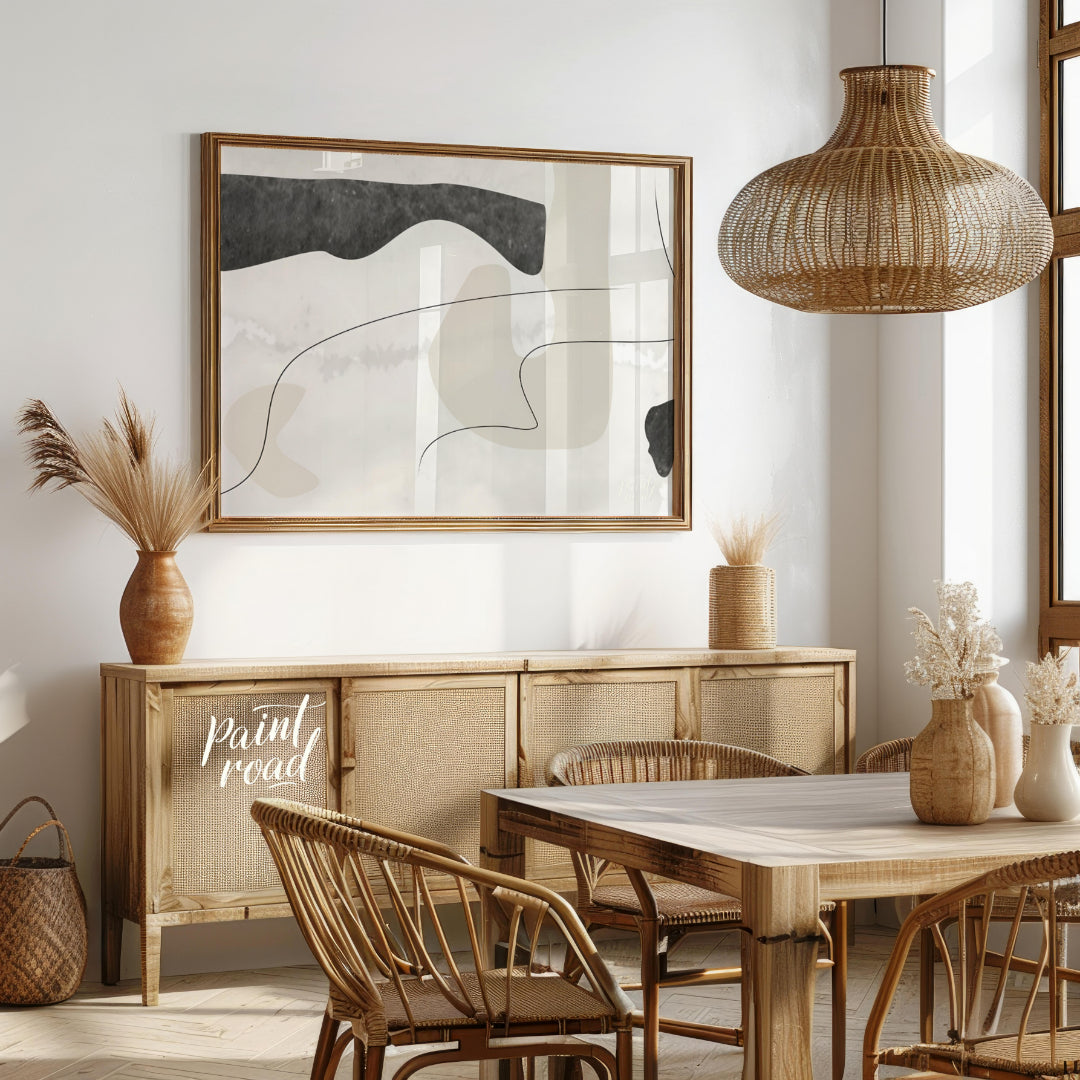 """Whispered Forms"" presents an abstract composition with a delicate interplay of soft shapes and … for dining room