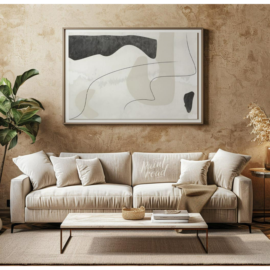 """Whispered Forms"" presents an abstract composition with a delicate interplay of soft shapes and … for living room
