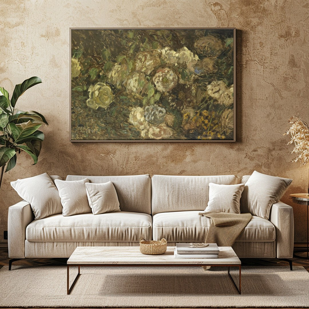 Immerse yourself in the serene beauty of 'Whispering Blooms in Earth Tones', a captivating fine art for Family Room