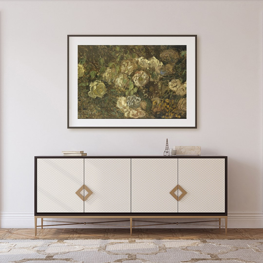 Immerse yourself in the serene beauty of 'Whispering Blooms in Earth Tones', a captivating fine art for Foyer