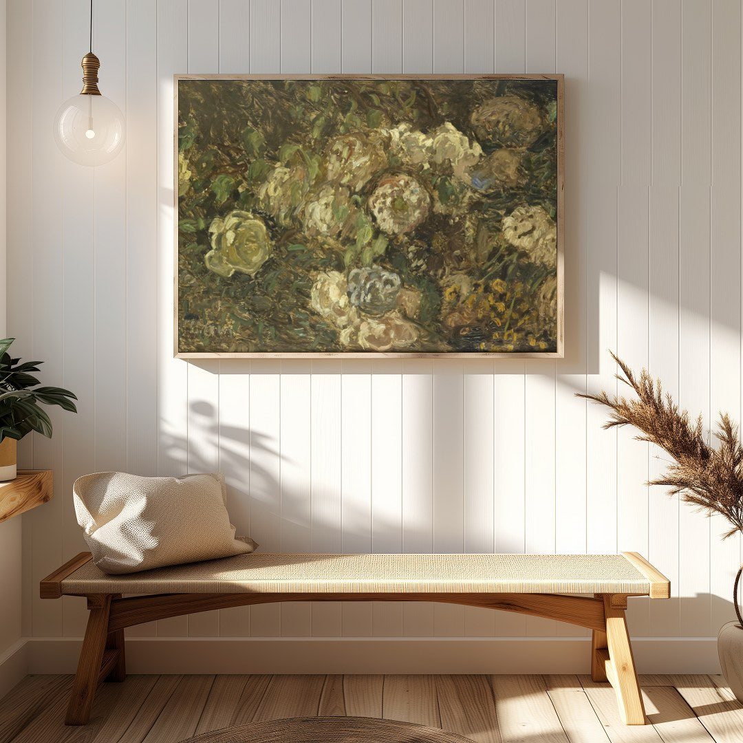 Immerse yourself in the serene beauty of 'Whispering Blooms in Earth Tones', a captivating fine art for Hallway