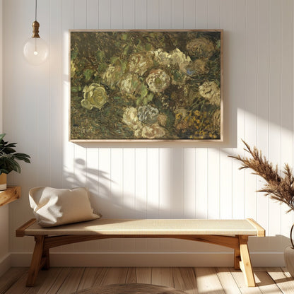Immerse yourself in the serene beauty of 'Whispering Blooms in Earth Tones', a captivating fine art for Hallway