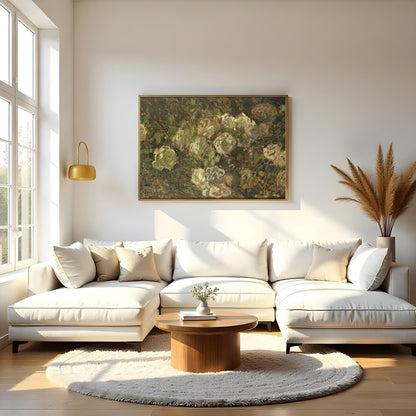 Immerse yourself in the serene beauty of 'Whispering Blooms in Earth Tones', a captivating fine art for Living Room