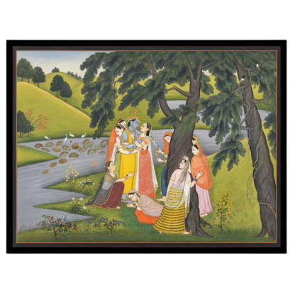 Immerse yourself in the captivating world of Pichwai art with this exquisite portrayal of Krishna for gallery