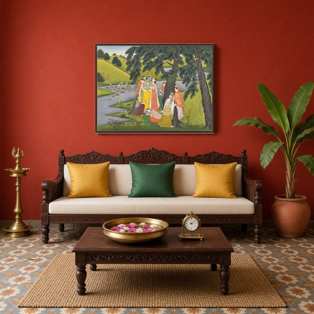Immerse yourself in the captivating world of Pichwai art with this exquisite portrayal of Krishna for Living Room