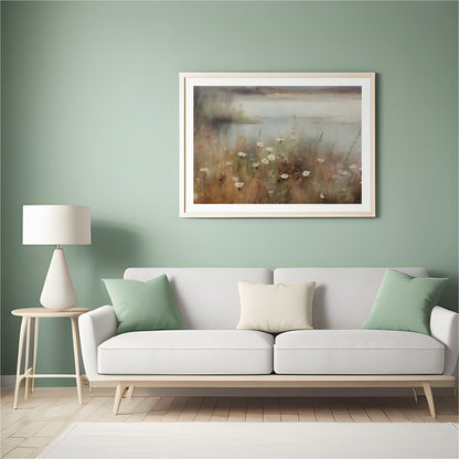 Immerse yourself in the serene beauty of nature with this captivating landscape painting. Soft hues for Hall