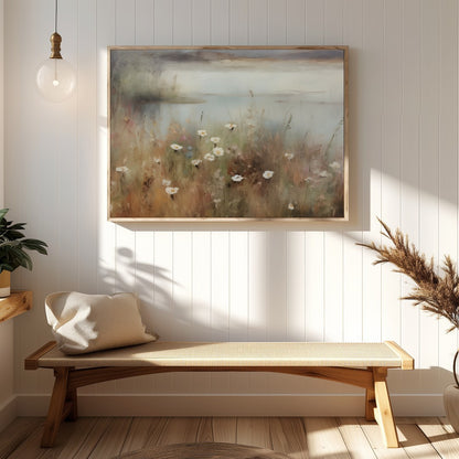 Immerse yourself in the serene beauty of nature with this captivating landscape painting. Soft hues for Hallway