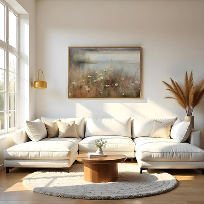 Immerse yourself in the serene beauty of nature with this captivating landscape painting. Soft hues for Living Room