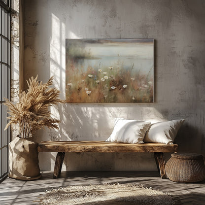 Immerse yourself in the serene beauty of nature with this captivating landscape painting. Soft hues for Veranda