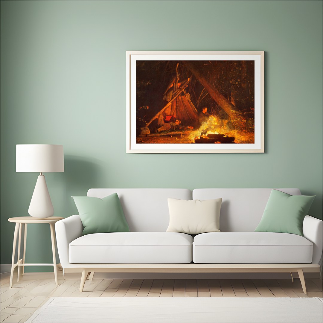 Immerse yourself in the warmth of 'Whispers at the Campfire,' a captivating artwork that captures for Hall