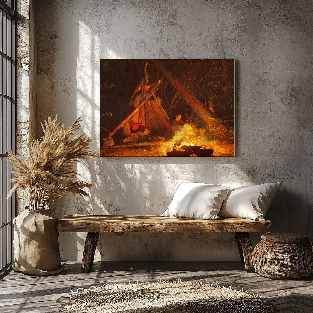 Immerse yourself in the warmth of 'Whispers at the Campfire,' a captivating artwork that captures for Veranda