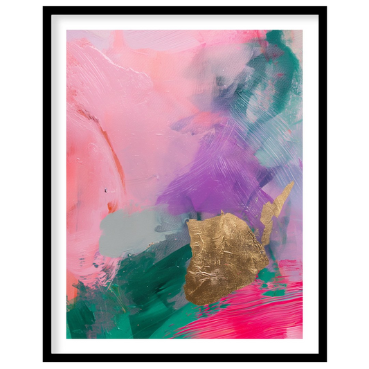 This abstract painting is a symphony of soft, blended colors, punctuated by touches of shimmering g… for abode