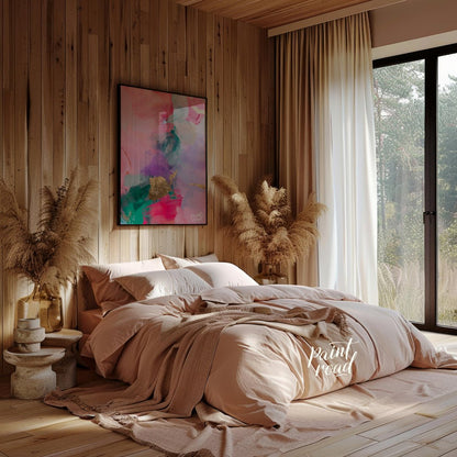 This abstract painting is a symphony of soft, blended colors, punctuated by touches of shimmering g… for bedroom