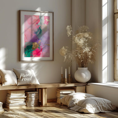 This abstract painting is a symphony of soft, blended colors, punctuated by touches of shimmering g… for living room
