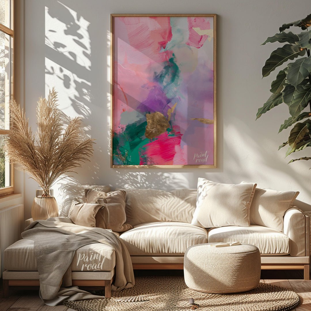 This abstract painting is a symphony of soft, blended colors, punctuated by touches of shimmering g… for living room