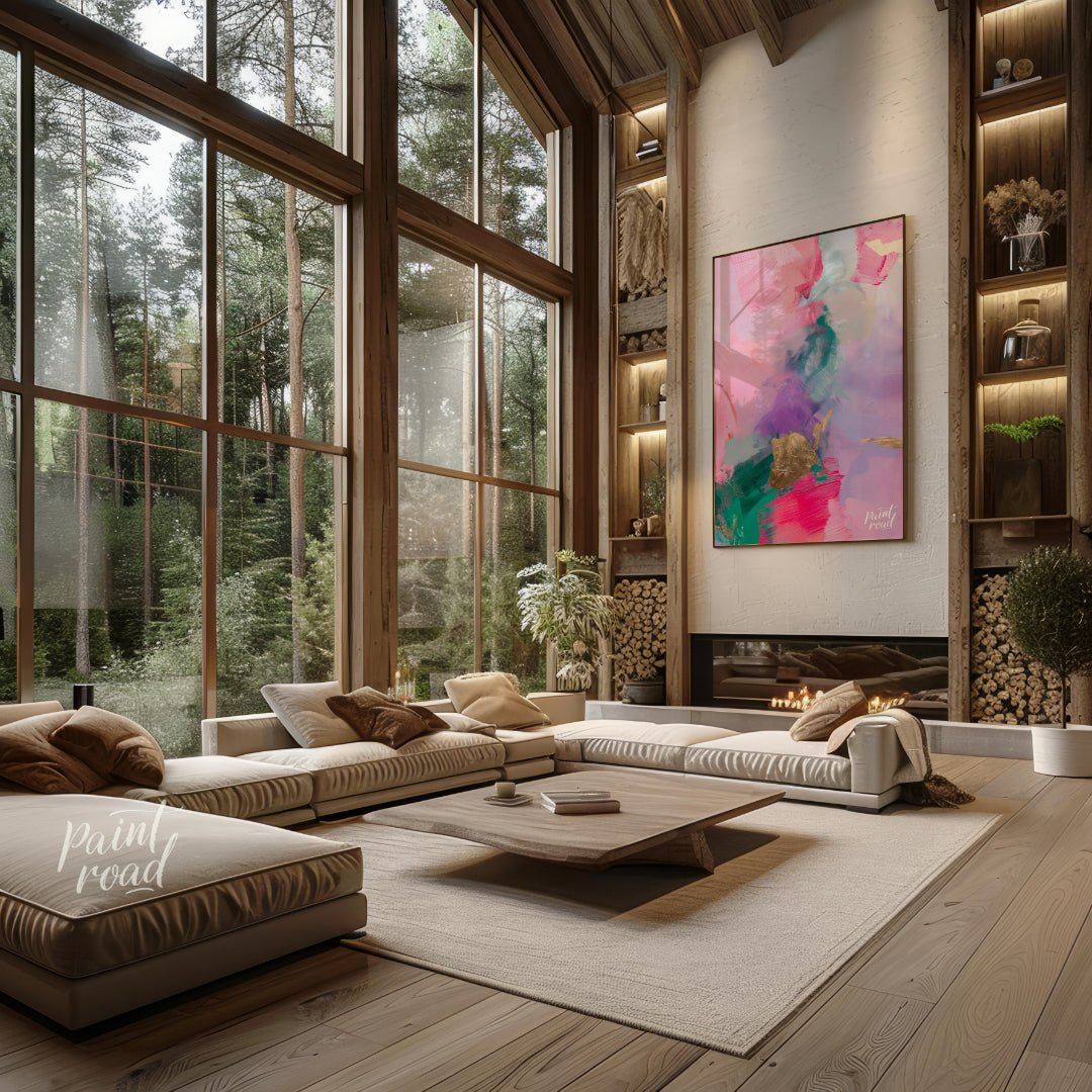 This abstract painting is a symphony of soft, blended colors, punctuated by touches of shimmering g… for living room