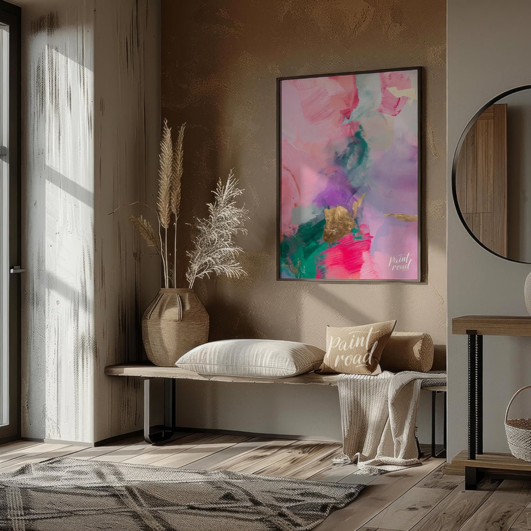 This abstract painting is a symphony of soft, blended colors, punctuated by touches of shimmering g… for living room