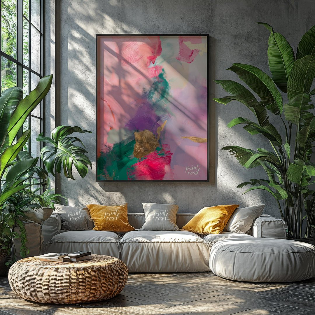 This abstract painting is a symphony of soft, blended colors, punctuated by touches of shimmering g… for living room