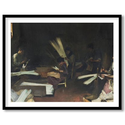 Immerse yourself in the quiet intensity of this evocative scene, capturing artisans at work in for sanctuary