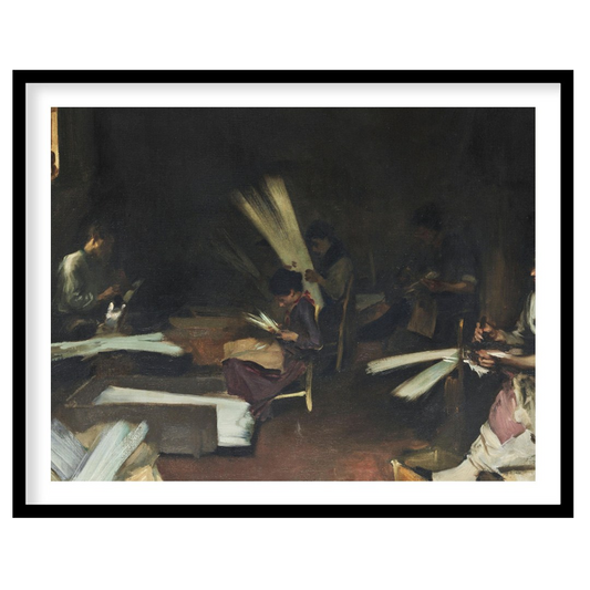 Immerse yourself in the quiet intensity of this evocative scene, capturing artisans at work in for sanctuary