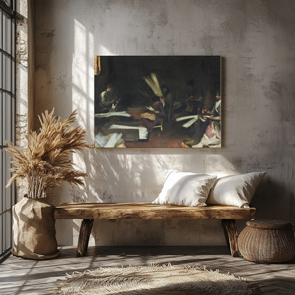 Immerse yourself in the quiet intensity of this evocative scene, capturing artisans at work in for Veranda