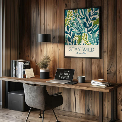 This elegant and nature-inspired artwork features a lush, dense pattern of various stylized leaves … for office