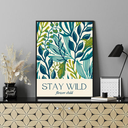 This elegant and nature-inspired artwork features a lush, dense pattern of various stylized leaves … for office