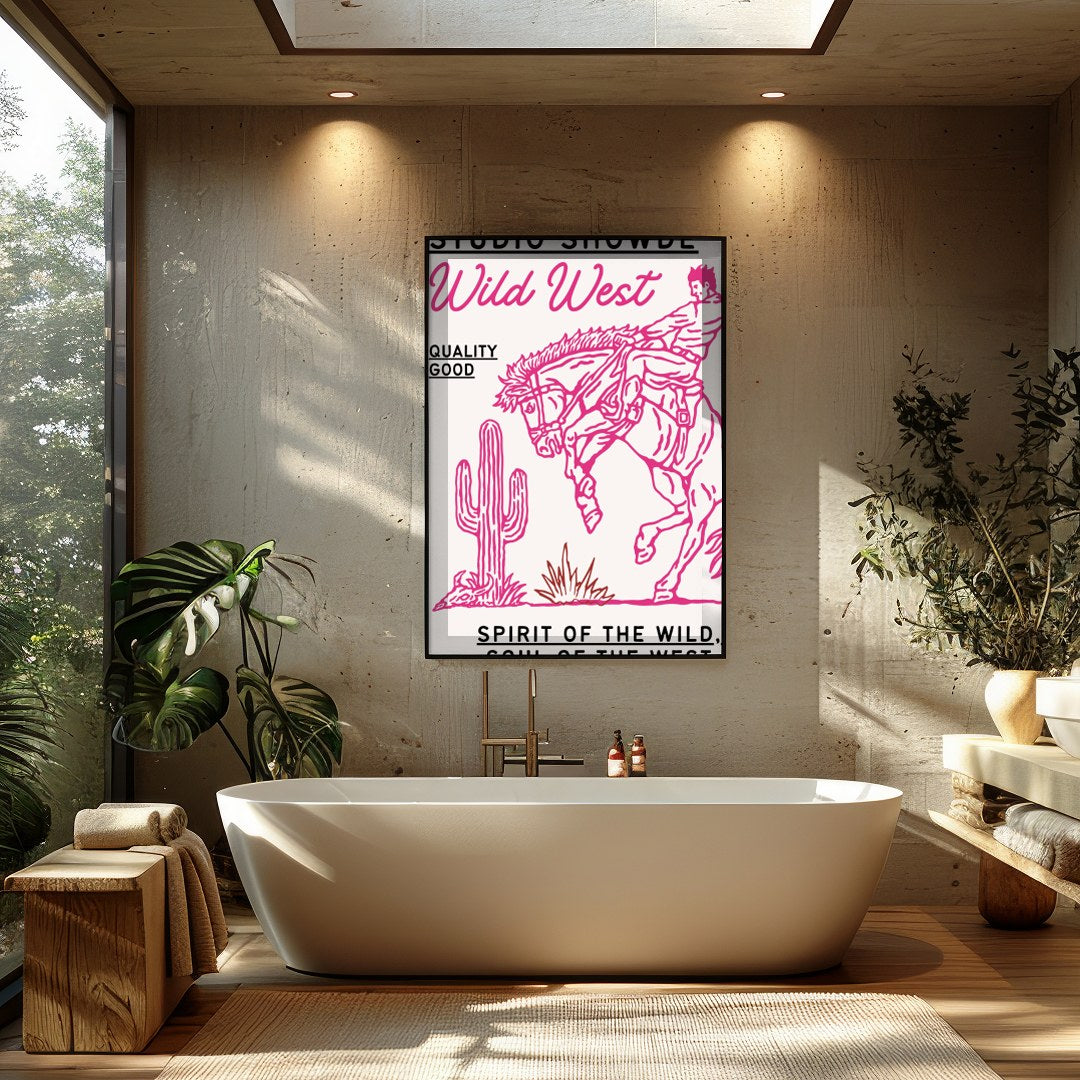 Immerse yourself in the adventurous spirit of the Wild West with this captivating artwork. for Bathroom