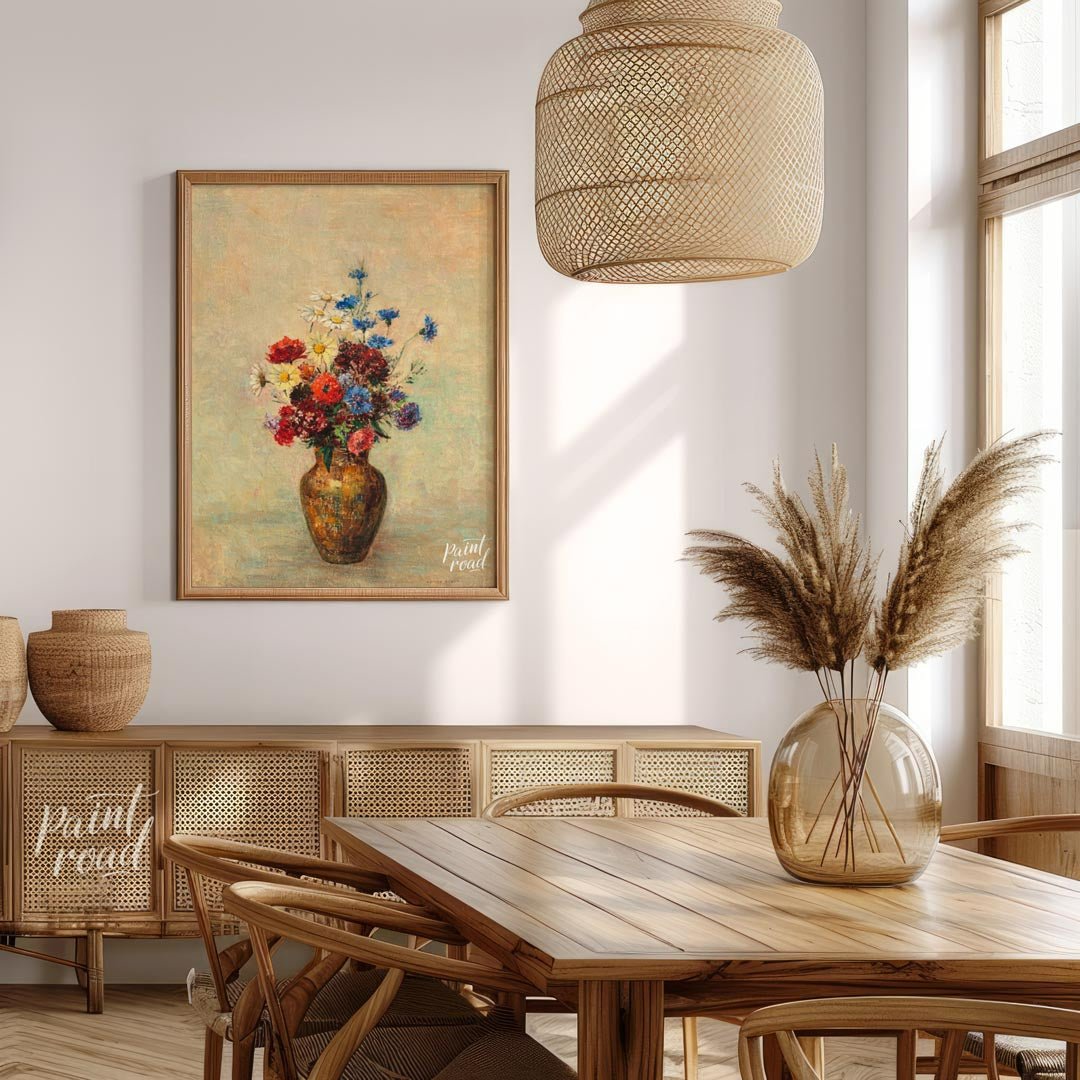 This painting, “Flowers in a Vase,” attributed to Odilon Redon, captures a vibrant bouquet of wildf… for dining room