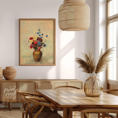 This painting, “Flowers in a Vase,” attributed to Odilon Redon, captures a vibrant bouquet of wildf… for dining room