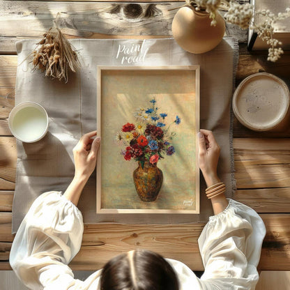 This painting, “Flowers in a Vase,” attributed to Odilon Redon, captures a vibrant bouquet of wildf… for other