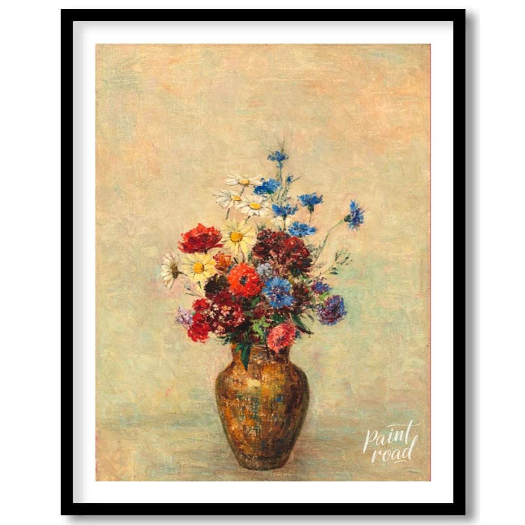 This painting, “Flowers in a Vase,” attributed to Odilon Redon, captures a vibrant bouquet of wildf… for place