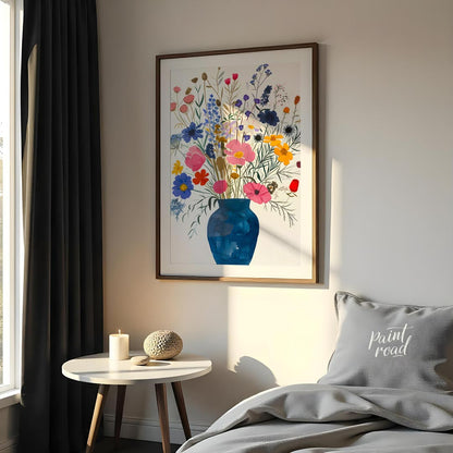 This enchanting painting, titled “Wildflowers in a Blue Vase,” presents a lush and diverse bouquet … for bedroom