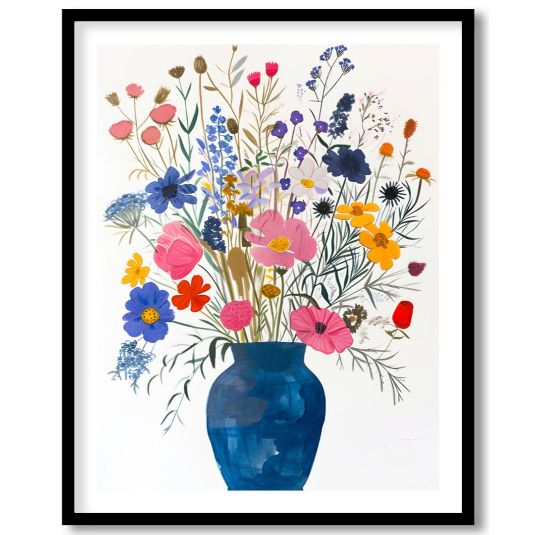 This enchanting painting, titled “Wildflowers in a Blue Vase,” presents a lush and diverse bouquet … for lovely house