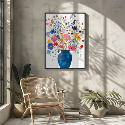 This enchanting painting, titled “Wildflowers in a Blue Vase,” presents a lush and diverse bouquet … for other