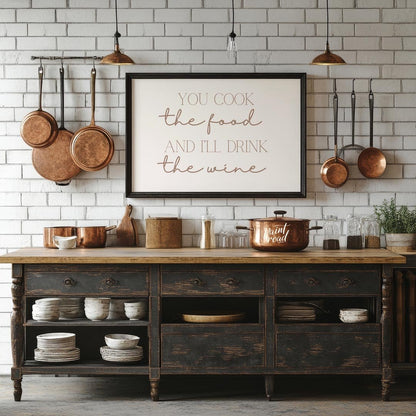 Wine & Dine Painting available online at Paintroad showing " elegant "You cook the food and I'll drink the wine and calligraphy