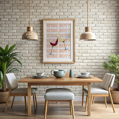 A fun and playful graphic design featuring two wine glasses clinking together with the phrase "Wine… for dining room