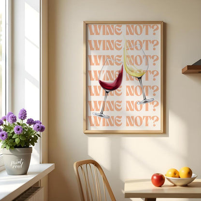 A fun and playful graphic design featuring two wine glasses clinking together with the phrase "Wine… for kitchen