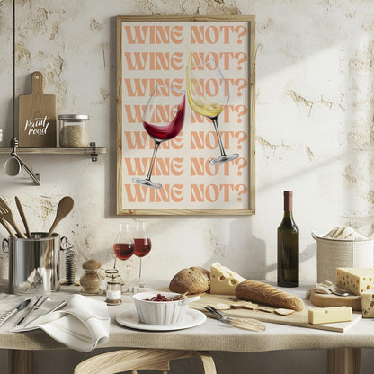 A fun and playful graphic design featuring two wine glasses clinking together with the phrase "Wine… for kitchen