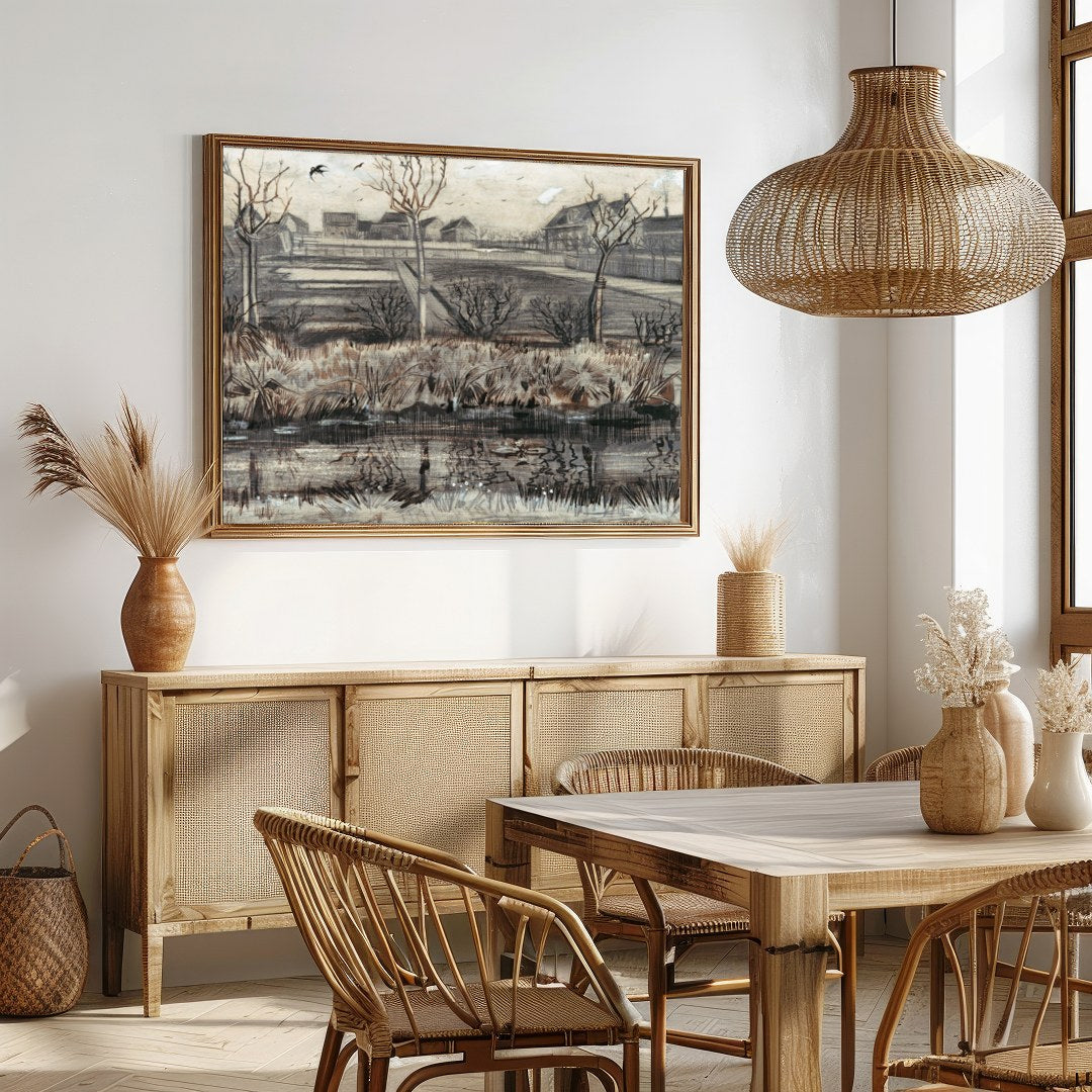 Experience the serene beauty of a quiet winter scene with this exquisite artwork. The muted palette for Dining